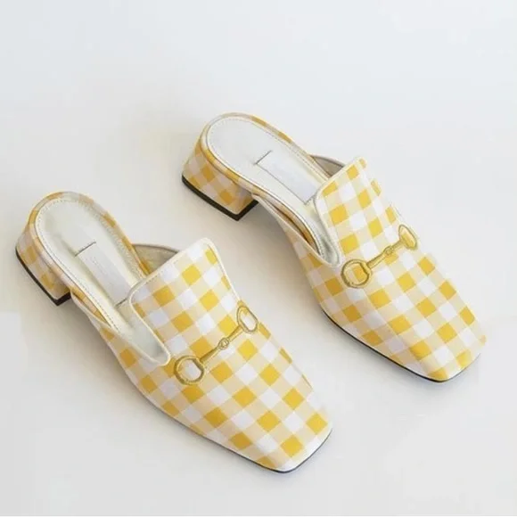 Suzanna Rae Vichy Mule Yellow Gingham Vamp Shoes 42 12 - Picture 1 of 12
